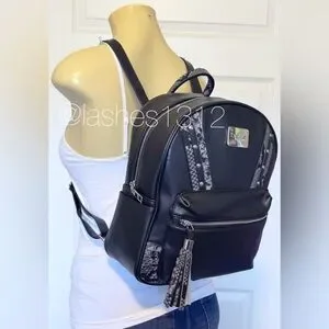 bebe | Bags | Bebe Bag Jett Stud Snakeskin Backpack Black  display picture 1